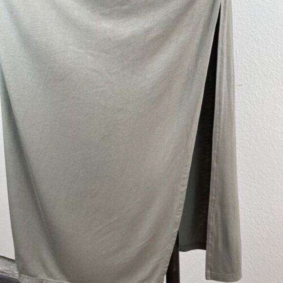 Free People Beach Long Sleeve Draped Side Open Leg Olive Green MIDI Dress Small  - Picture 3 of 9